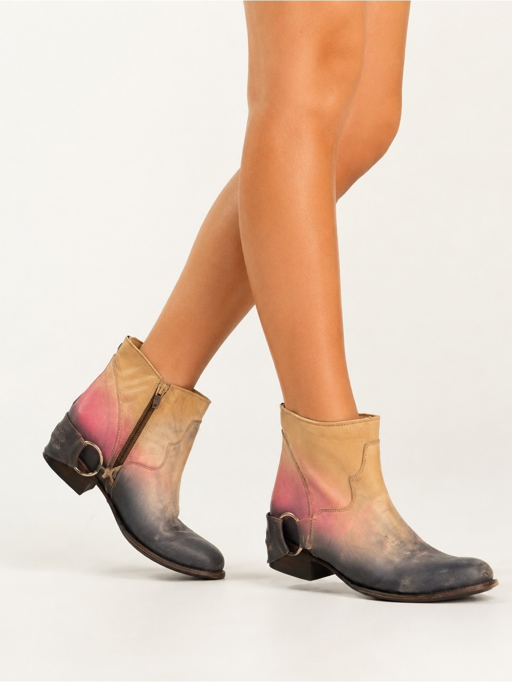 Freebird by Steven Cali Ombre Leather Ankle Boots Pink Blue Sunset 9M
